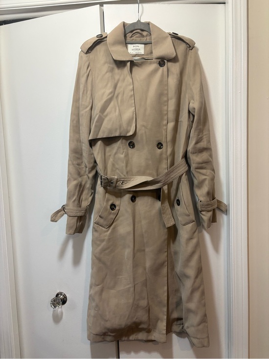Bershka Jackets & Blazers - Bershka Large Tan Double-Breasted Belted Trench Coat
